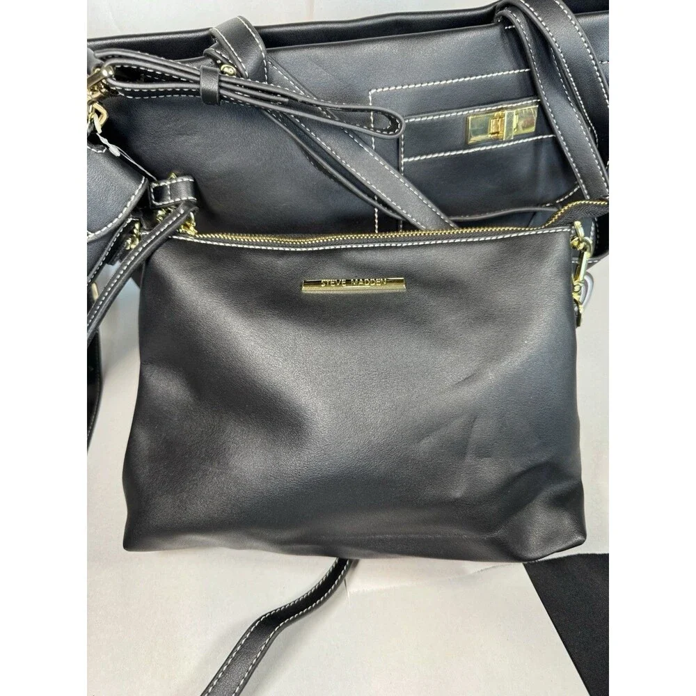 NWT Steve Madden Black Bizumi 3-Piece Tote Crossbody and Phone Bag